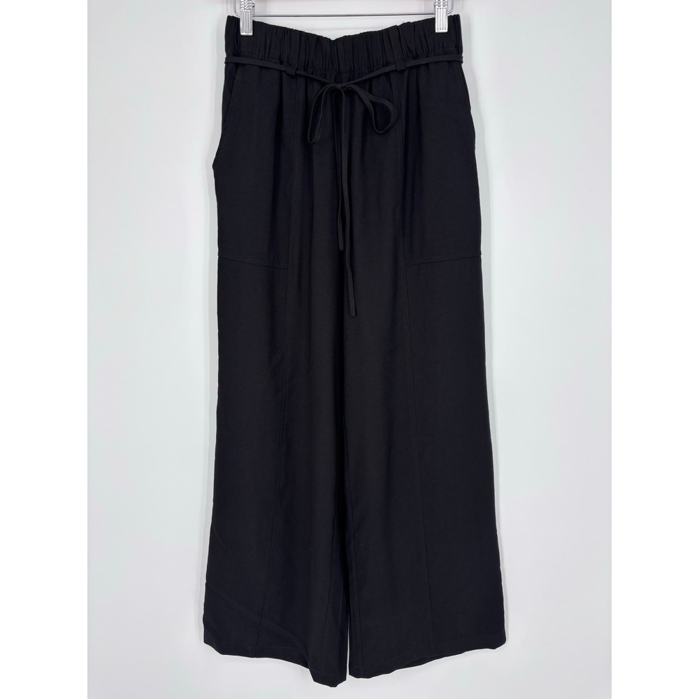 AQUA Black Elastic Drawstring Waist Wide Leg Pants Womens Small Rayon Blend